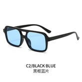 (6 PACK) Wholesale Sunglasses Double Bridge Women Fashion Trendy Square Street Vintage 2024 - BulkSunglassesWholesale.com - Black Frame Blue Lens